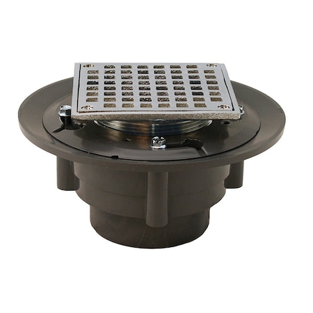 Jones Stephens 3inX4in Heavy Duty PVC Shower Drain, 3-1/2in Metal Spud, 5in Square Oil Rubbed Bronze Strainer D4996RB
